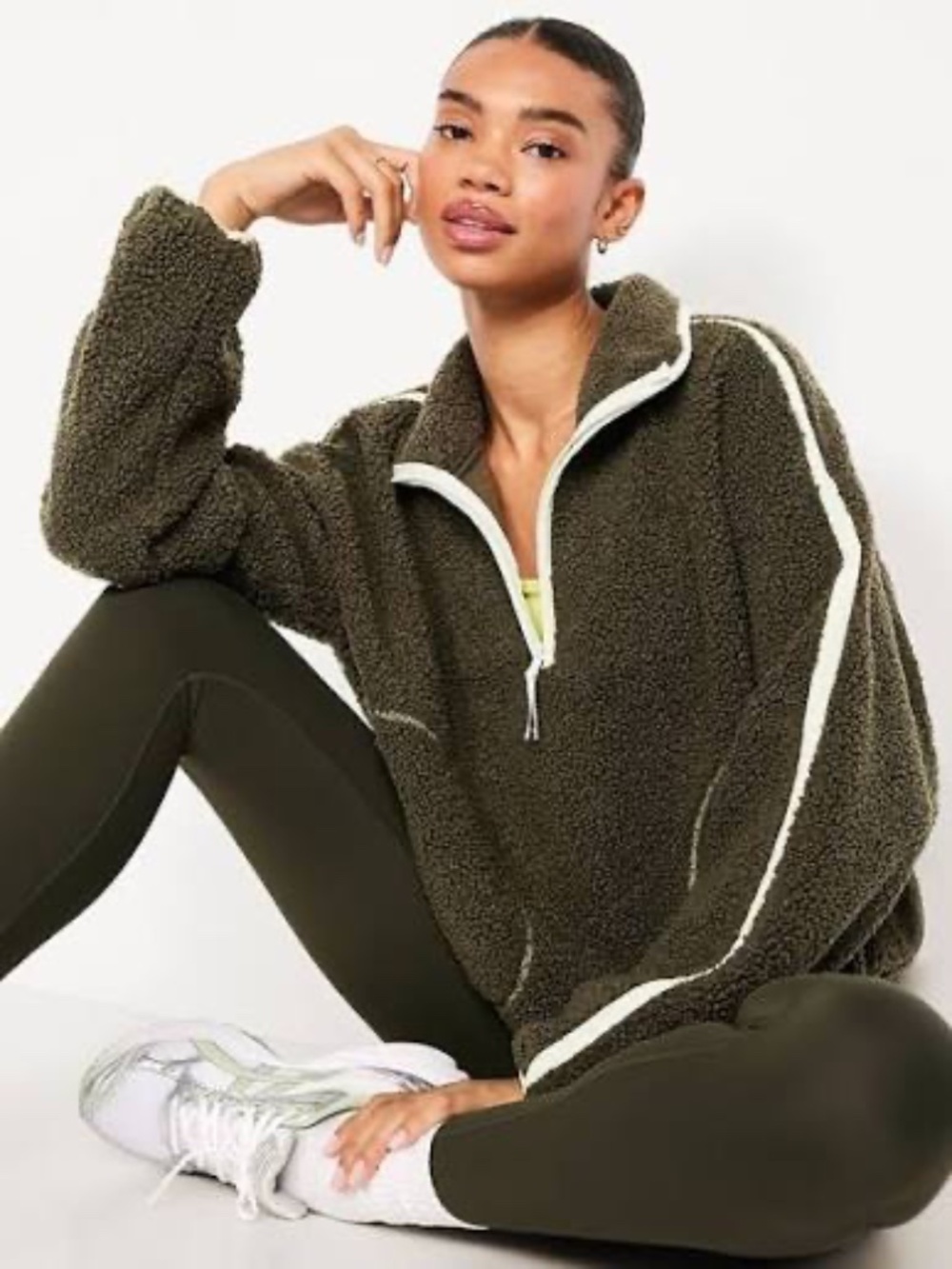 NWT Old Navy Loose Sherpa Quarter-zip Pullover Green Women's Small Athleisure